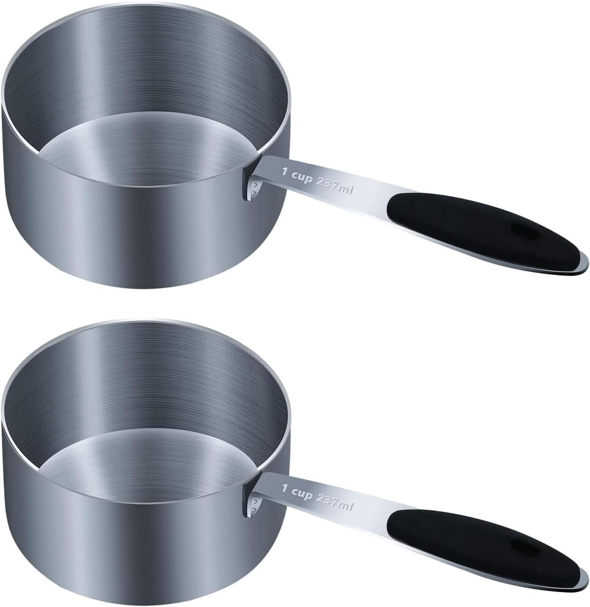 2 Tazas Medidoras 8oz con Agarre Silicona Negro Acero Inox