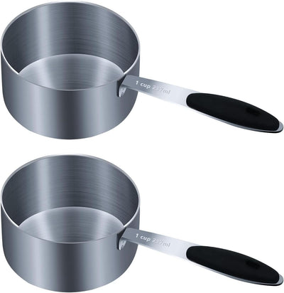 2 Tazas Medidoras 8oz con Agarre Silicona Negro Acero Inox