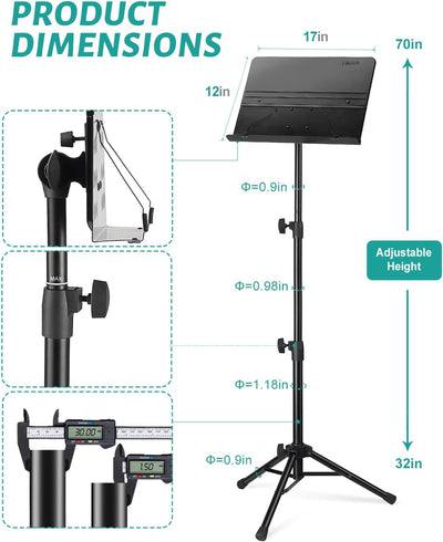 Soporte partituras metal 70pulg plegable con bolsa transporte
