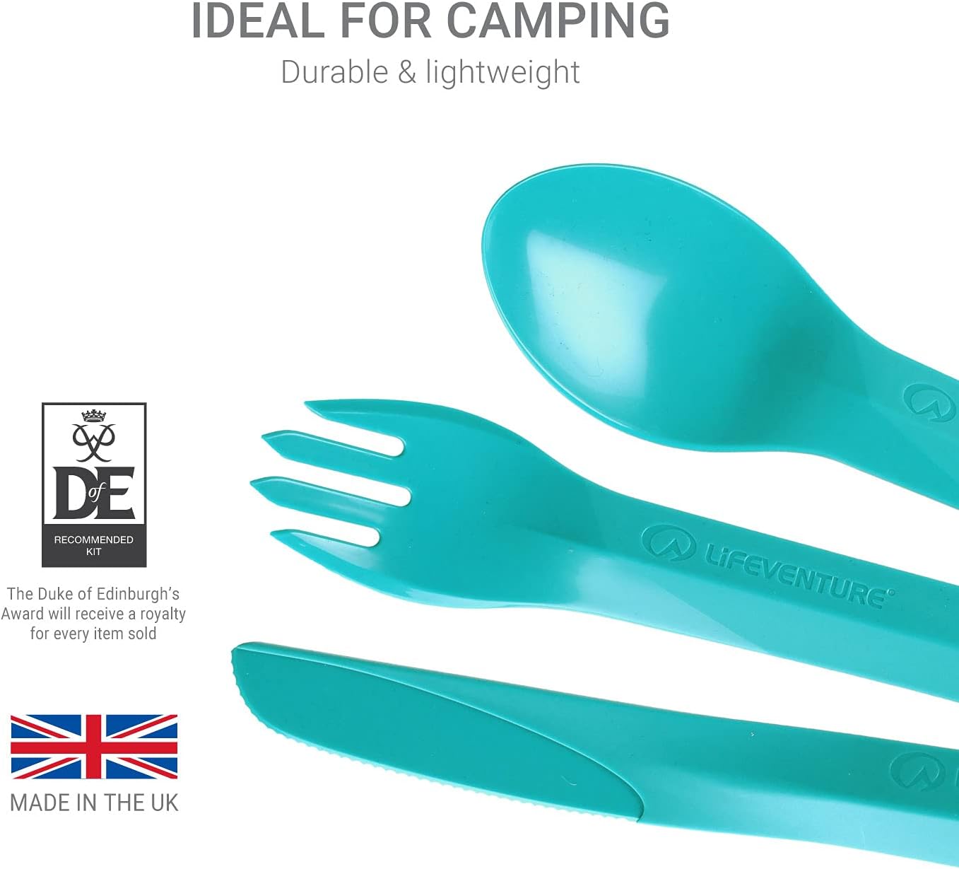 Set cubiertos plástico entrelazados camping color verde