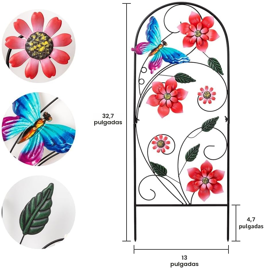 Estacas decorativas jardín 34" metal flores mariposas