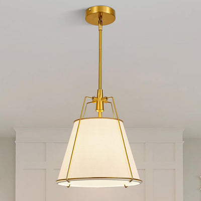 Lámpara colgante tela lino blanco 12pulg candelabro dorado