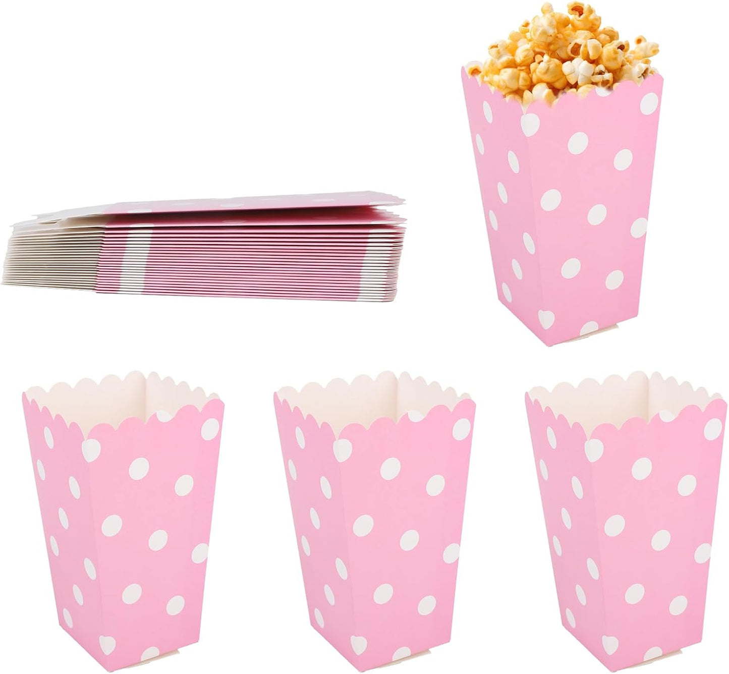 24 Cajas Palomitas Maíz Rosadas Mini Cubos Con Lunares Blancos