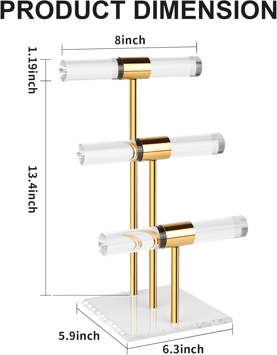 Soporte joyas acrílico dorado barra T cristal