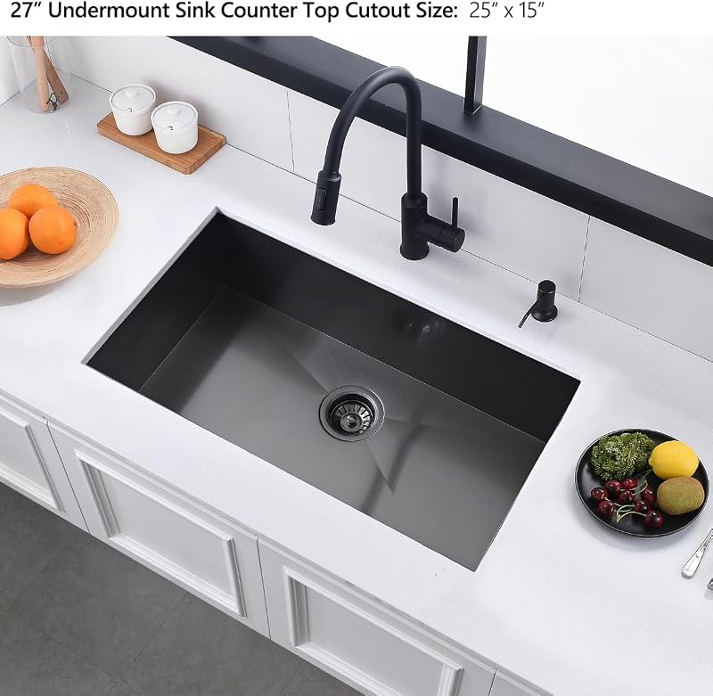 Fregadero cocina acero inox color negro 27x17"