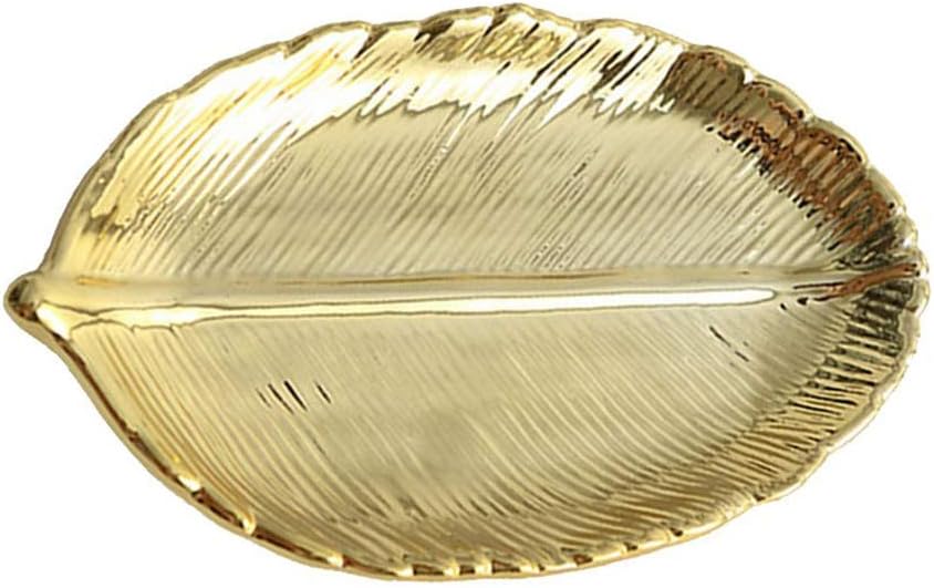Bandeja cerámica forma hoja dorada para collar boda
