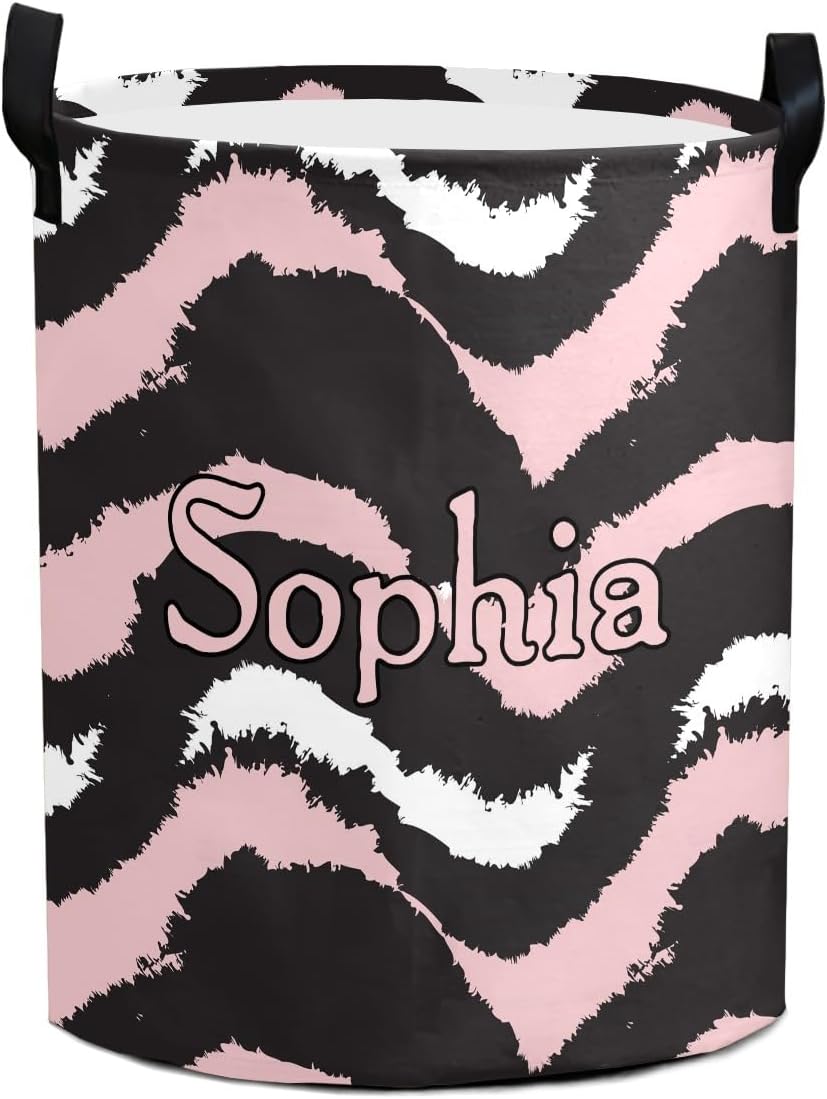 Cesta lavandería Chevron rosa/negra personalizada dormitorio