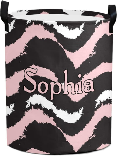 Cesta lavandería Chevron rosa/negra personalizada dormitorio