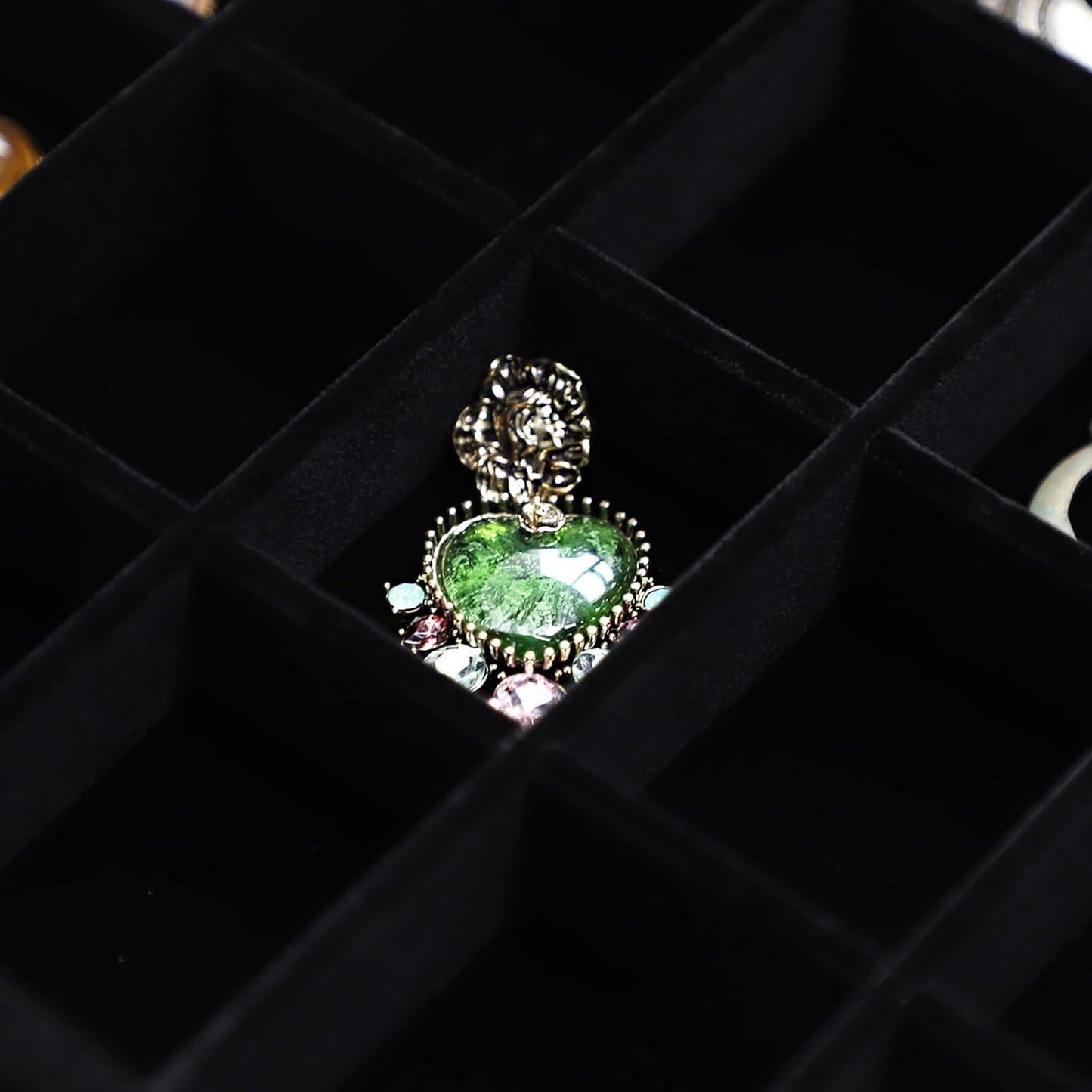 Organiz. joyas 2 bandejas apilables 30 rejillas aretes con tapa