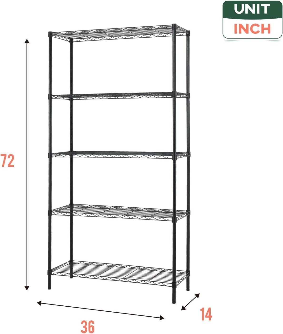Estantería alambre 14x36x72" 5 niveles acero resistente