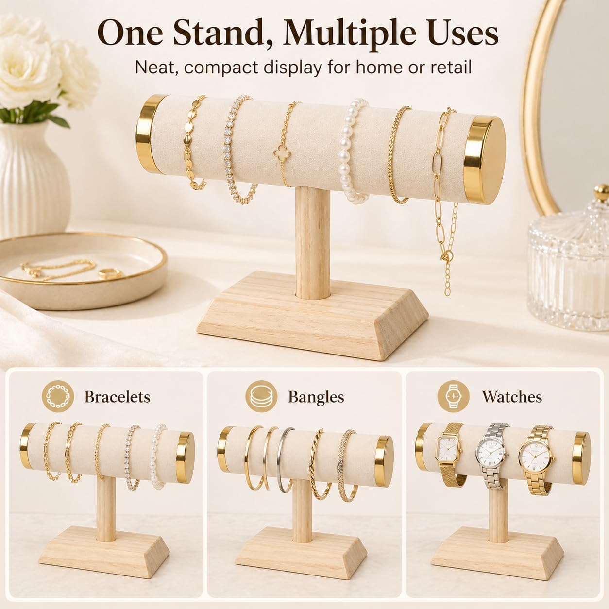Soporte joyería barra T 9" base metal dorado