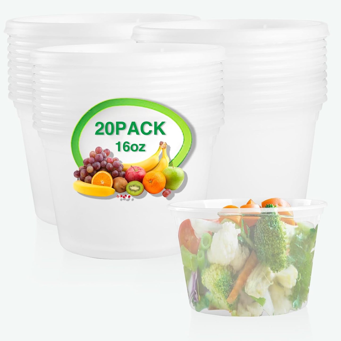 Recipientes 16oz con tapas apilables 20 pzas sin BPA