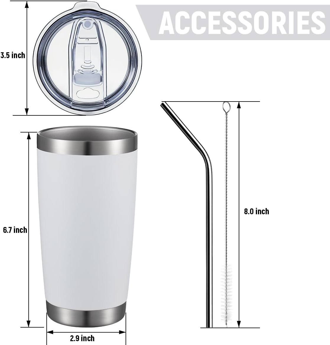 Vaso viaje 20oz set 8 acero inox doble pared con tapa