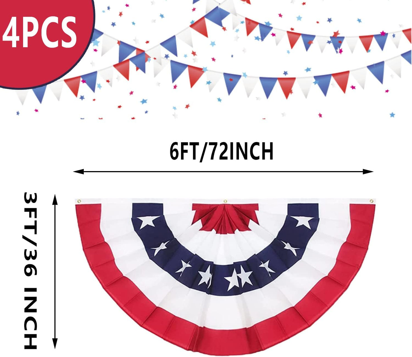 Bandera plisada 3x6ft set 4 banderines patrióticos