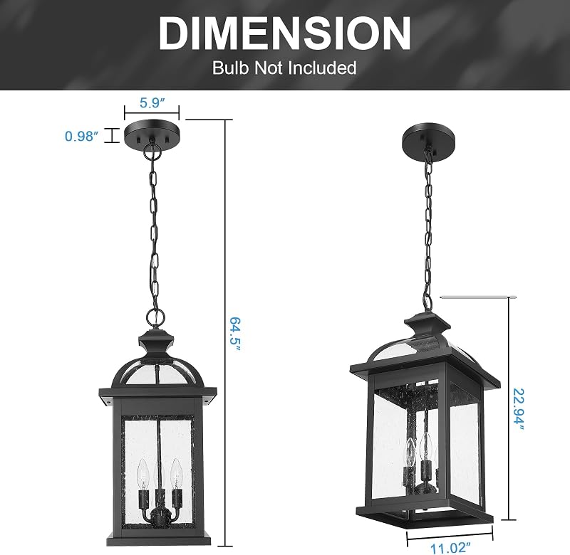 Luces colgantes exteriores 23pulg 3 luces ajustables vidrio