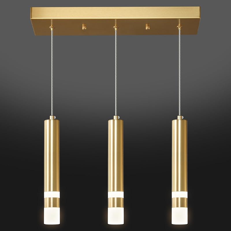Lámpara colgante 3 luces LED dorado para comedor y cocina