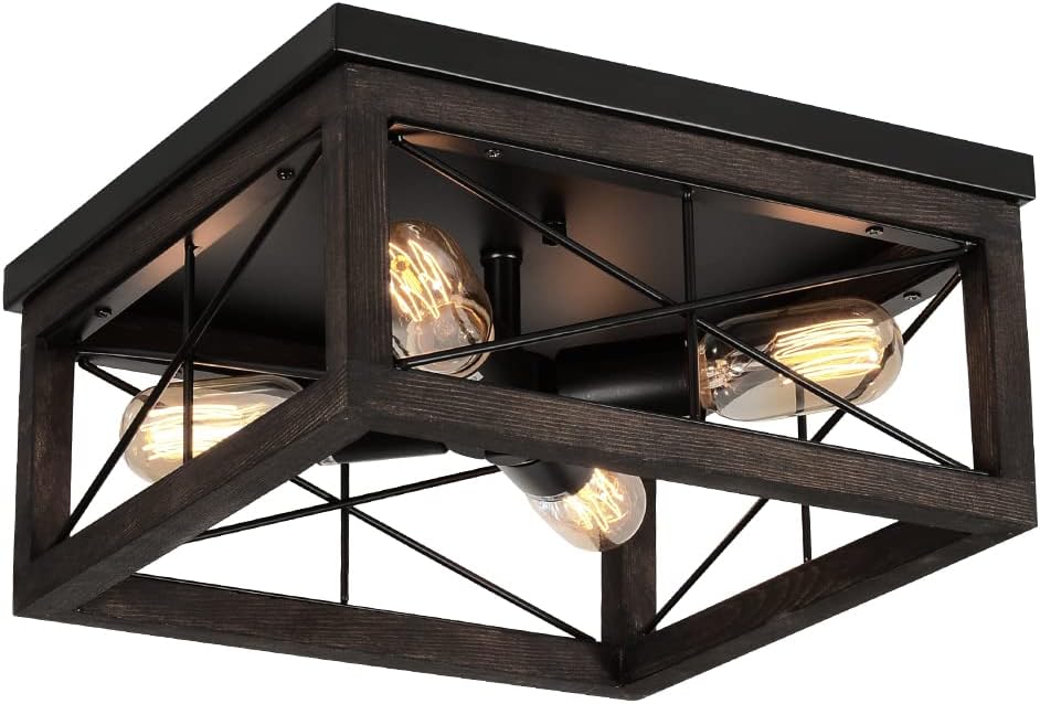 Lámpara techo madera 4 luces rústica enchufe E26 cocina sala