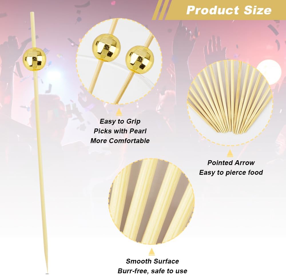 Palillos dientes 100uds 4.7pulg brochetas frutas fiesta dorada