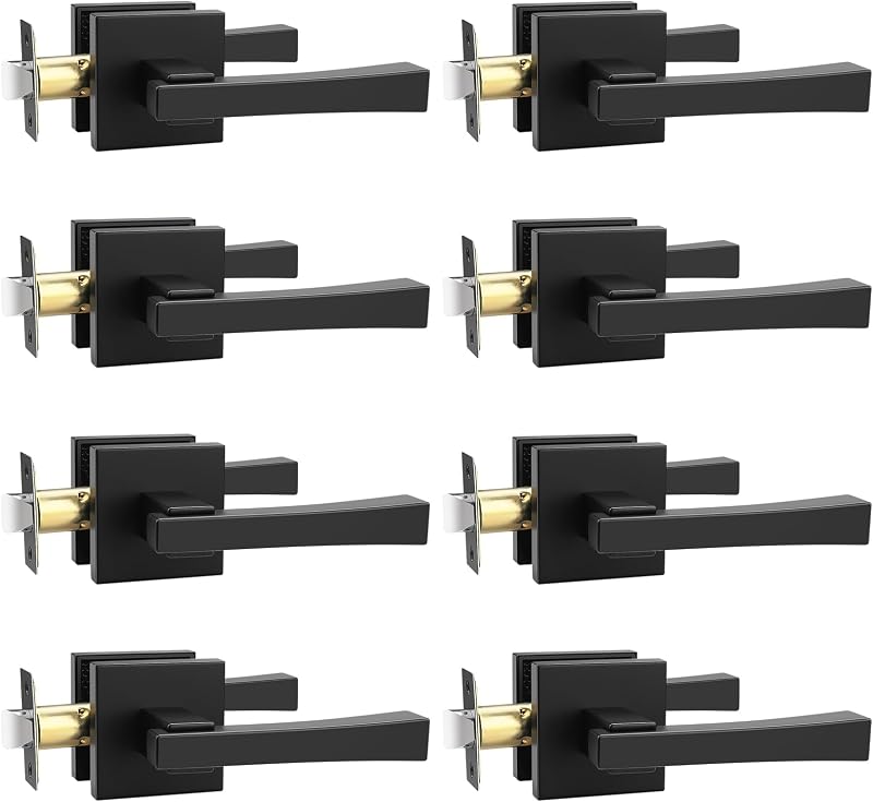 8 Manijas Puerta Interior Negro Mate Reversible