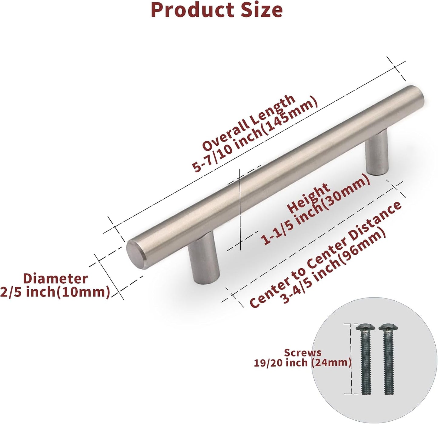 30 Tiradores Acero Inox 3.8pulg para Gabinetes Cocina y Baño