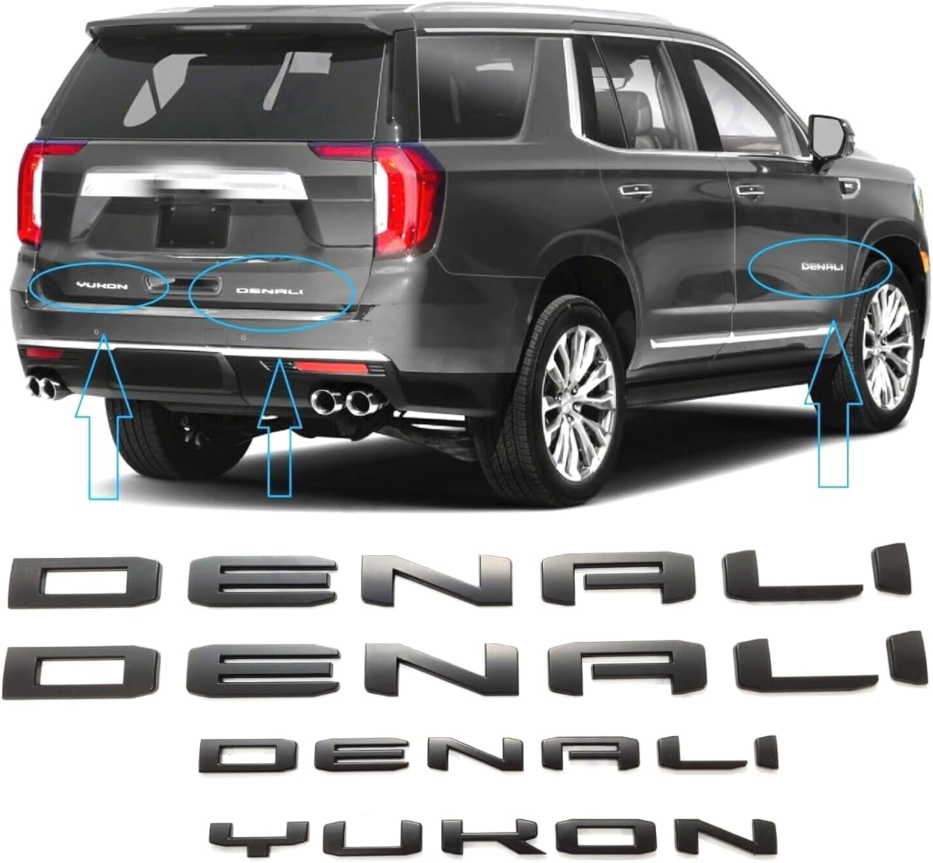 4 Pzas Emblemas Denali Yukon Puerta Trasera 2021-23 Negro