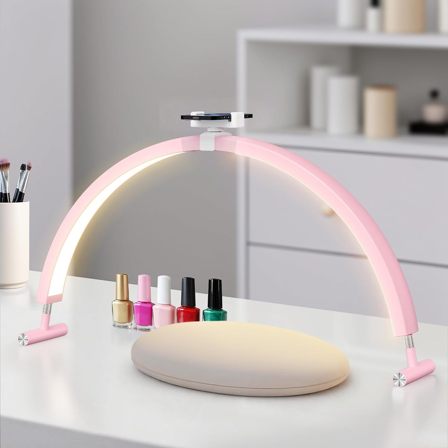 Luz media luna escritorio 30pulg soporte teléfono 5 brillo