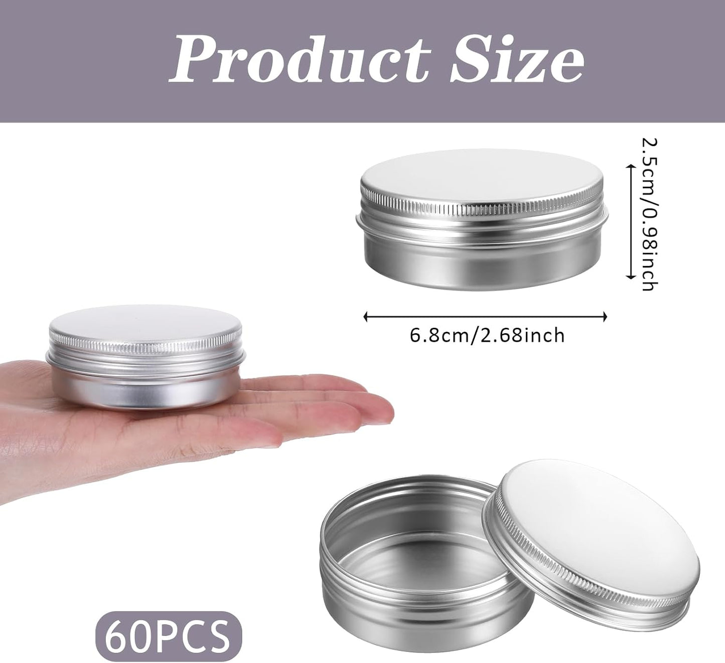 60 Latas Metal 2oz con Tapa Rosca para Lociones y Bálsamos
