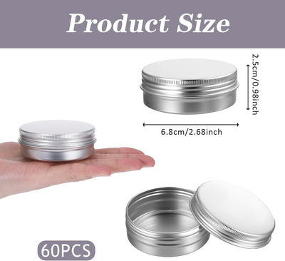 60 Latas Metal 2oz con Tapa Rosca para Lociones y Bálsamos