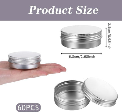 60 Latas Metal 2oz con Tapa Rosca para Lociones y Bálsamos