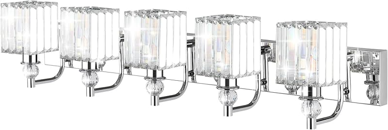 Lámpara tocad. baño cristal 5 luces cromo 40"