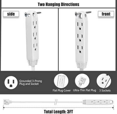 2 Regletas enchufe plano 3 ft 3 tomas 13A 125V