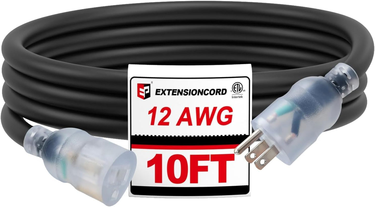 Cable extensión iluminado exterior 10pulg 15A 250V SJTW negro