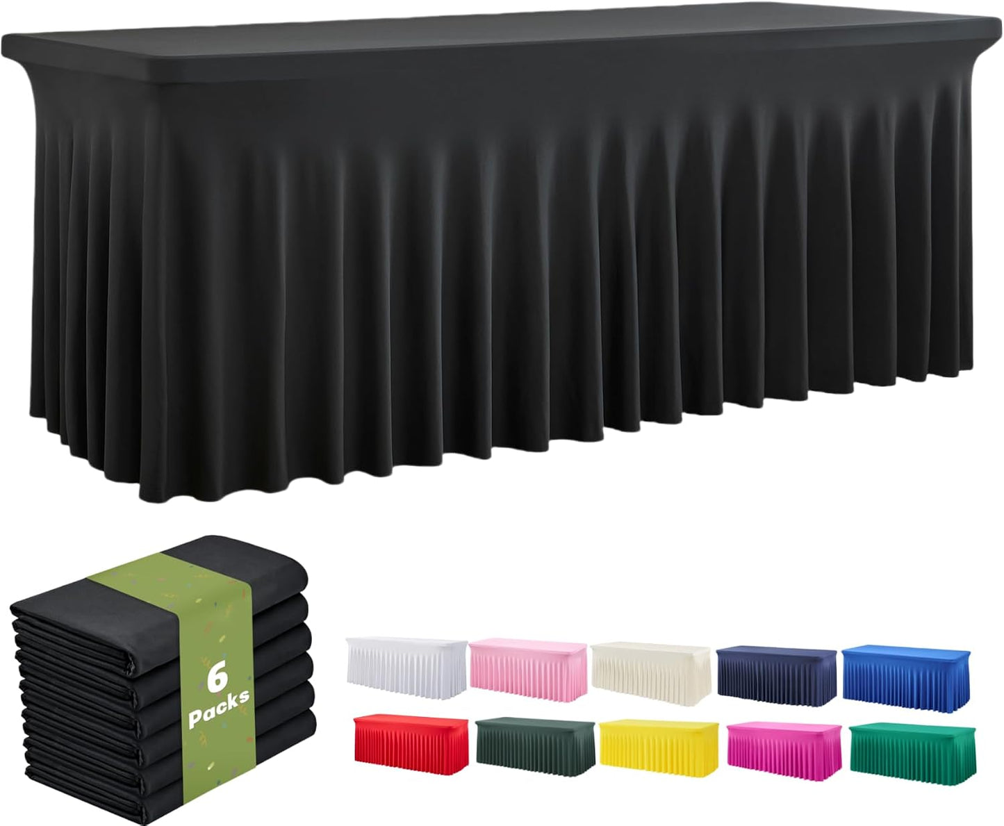 6 Manteles Spandex Negro 8ft para Mesa Rectangular Ajustable