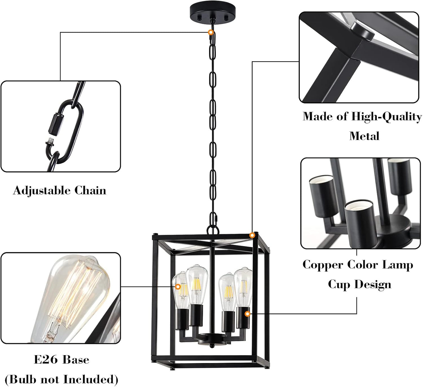 Lámpara colgante negra 4 luces para dormitorio y sala