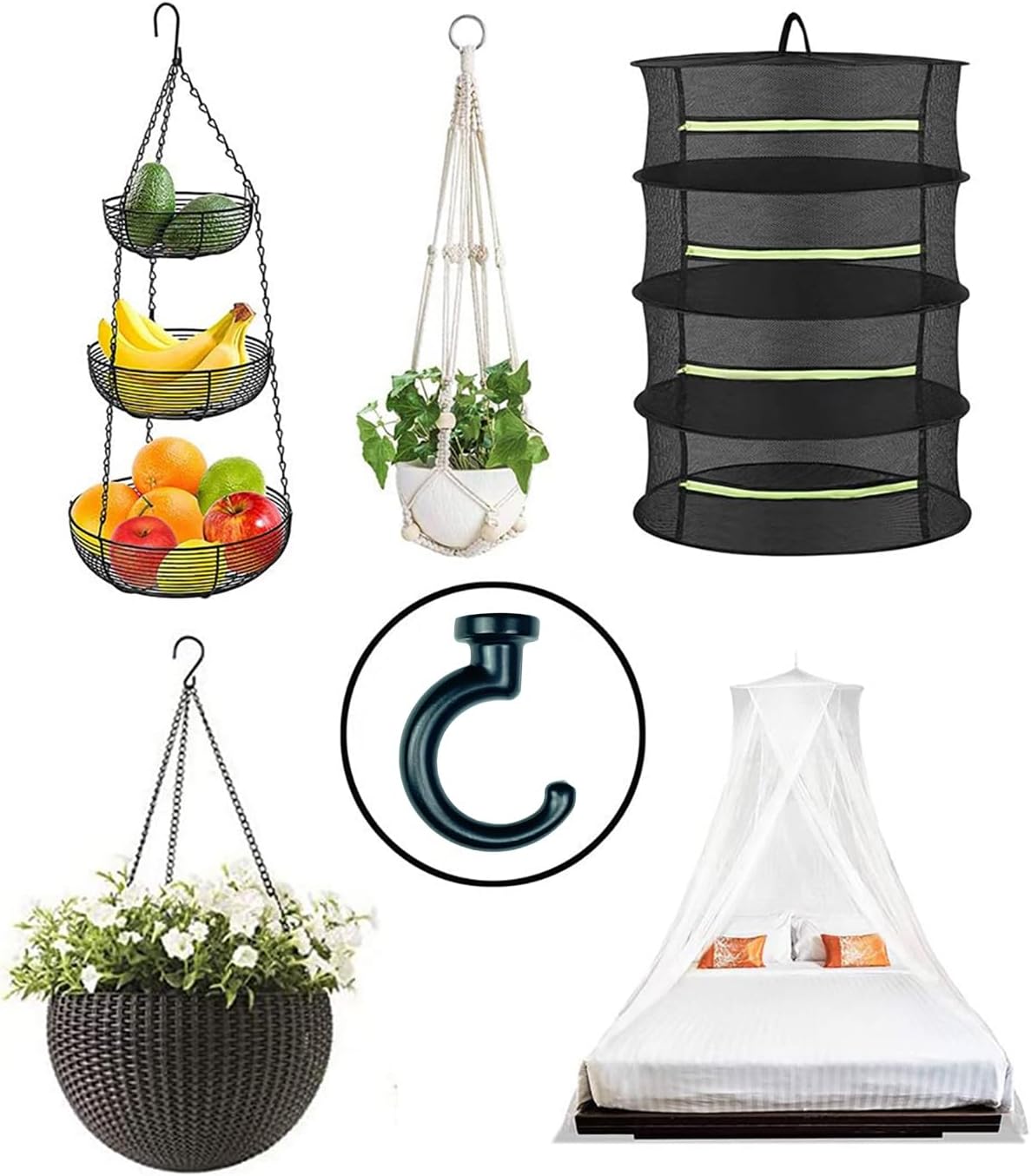 Ganchos techo resistentes para plantas 2 set negro