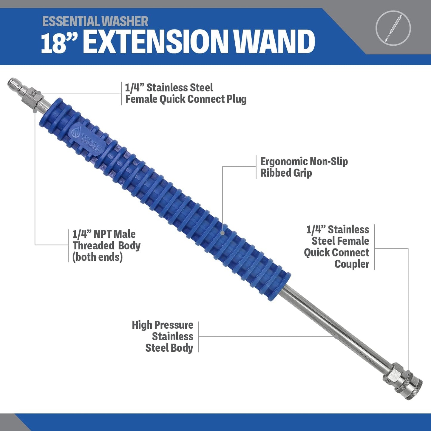 Varita extensión lavadora presión 18" acero inox