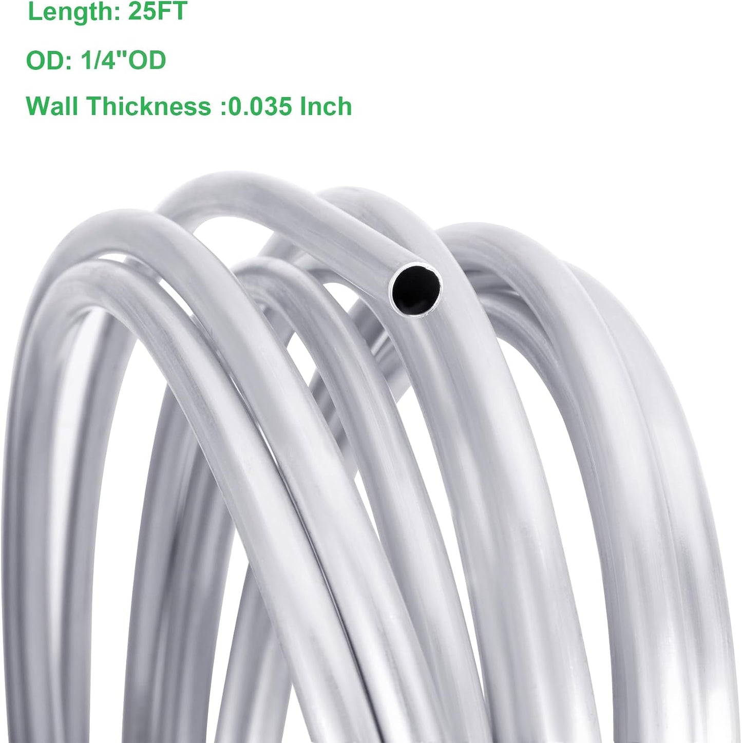 Tubo metal 1/4 od aluminio espiral 25pies