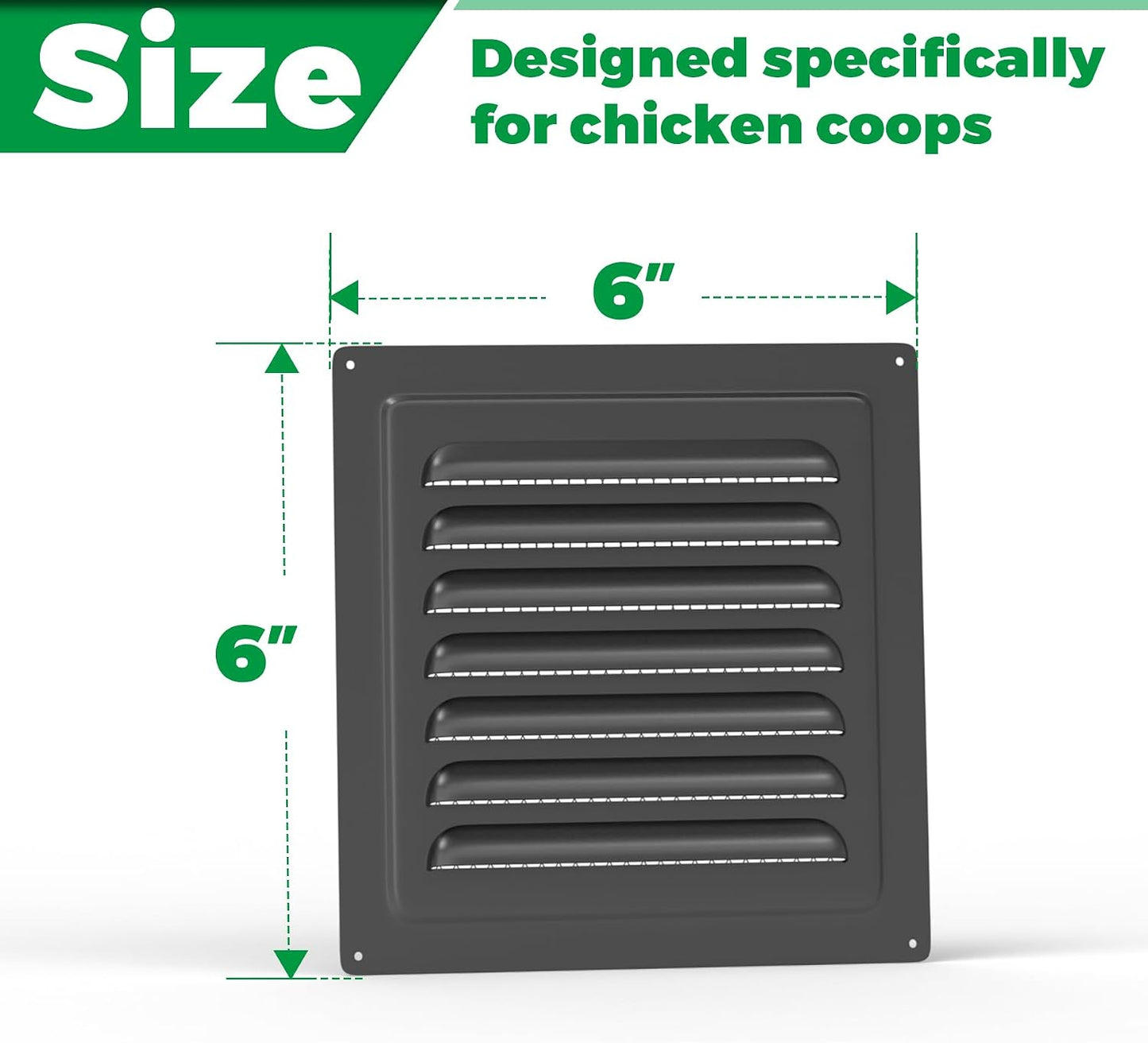 Rejilla ventilación gallinero 6x6pulg malla integrada negro
