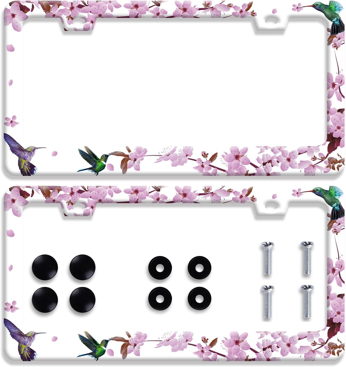 2 Pzas Marco Matrícula Colibrí Flores Acero Inox 12.3pulg