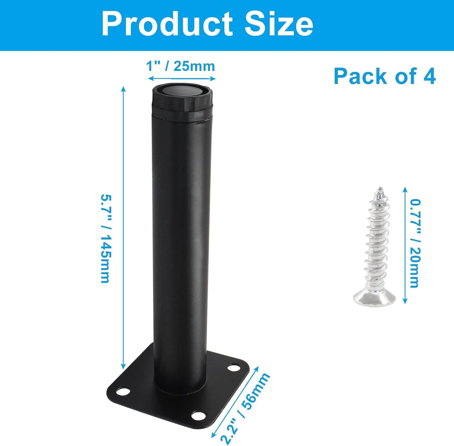 Set 4 patas ajustables metal soporte negro para muebles