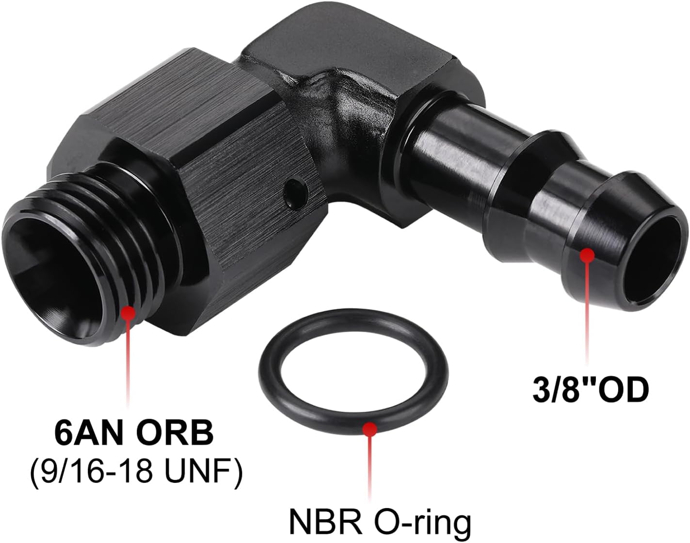 Adaptador 3/8 manguera 90 grados aluminio negro