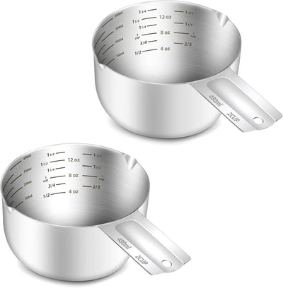 2 Pzas Taza Medidora 480ml Acero Inox con Escala