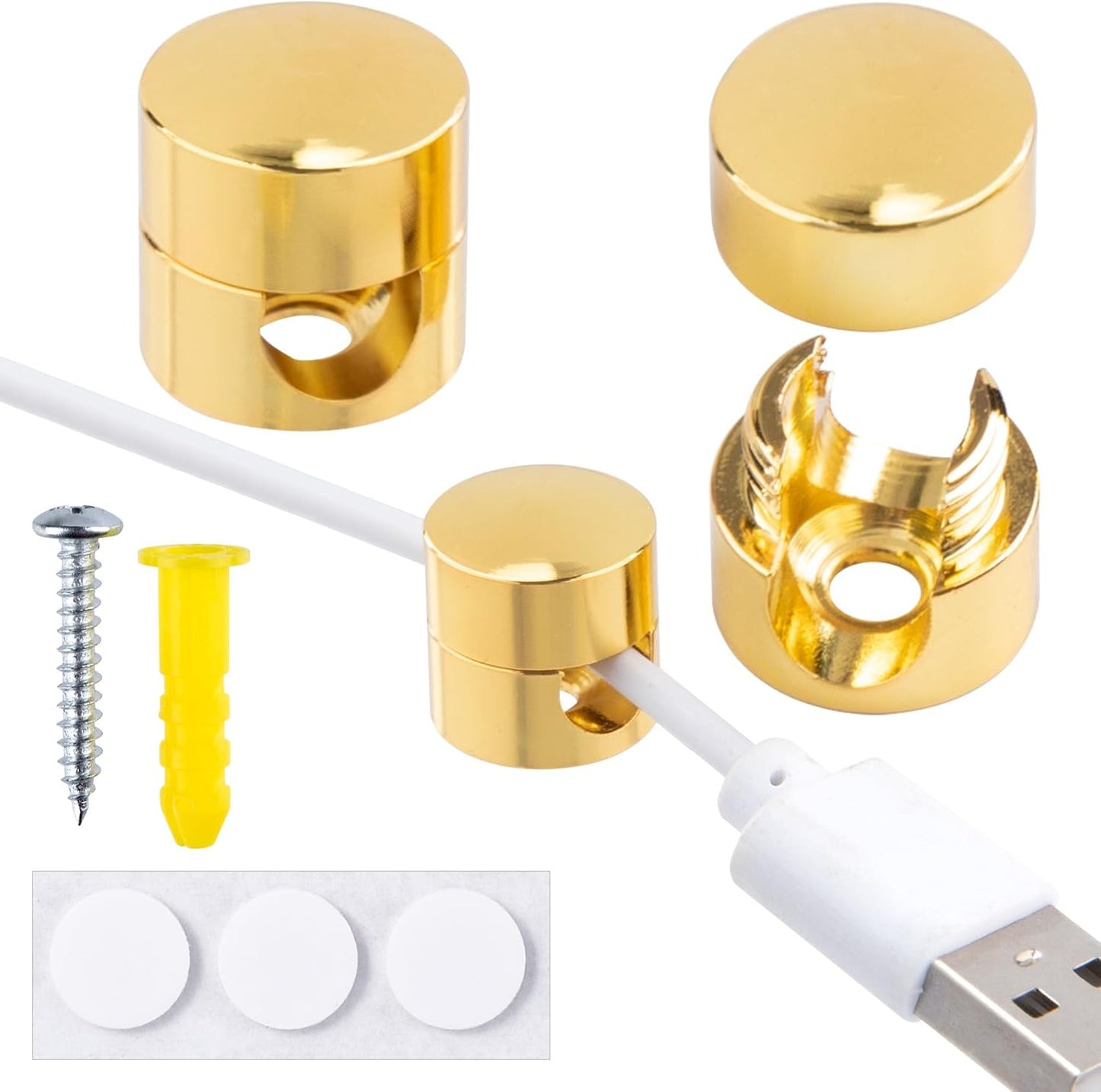 3 Anclajes Cable Dorado Cargador Metal Organizador Clips Adhesivos