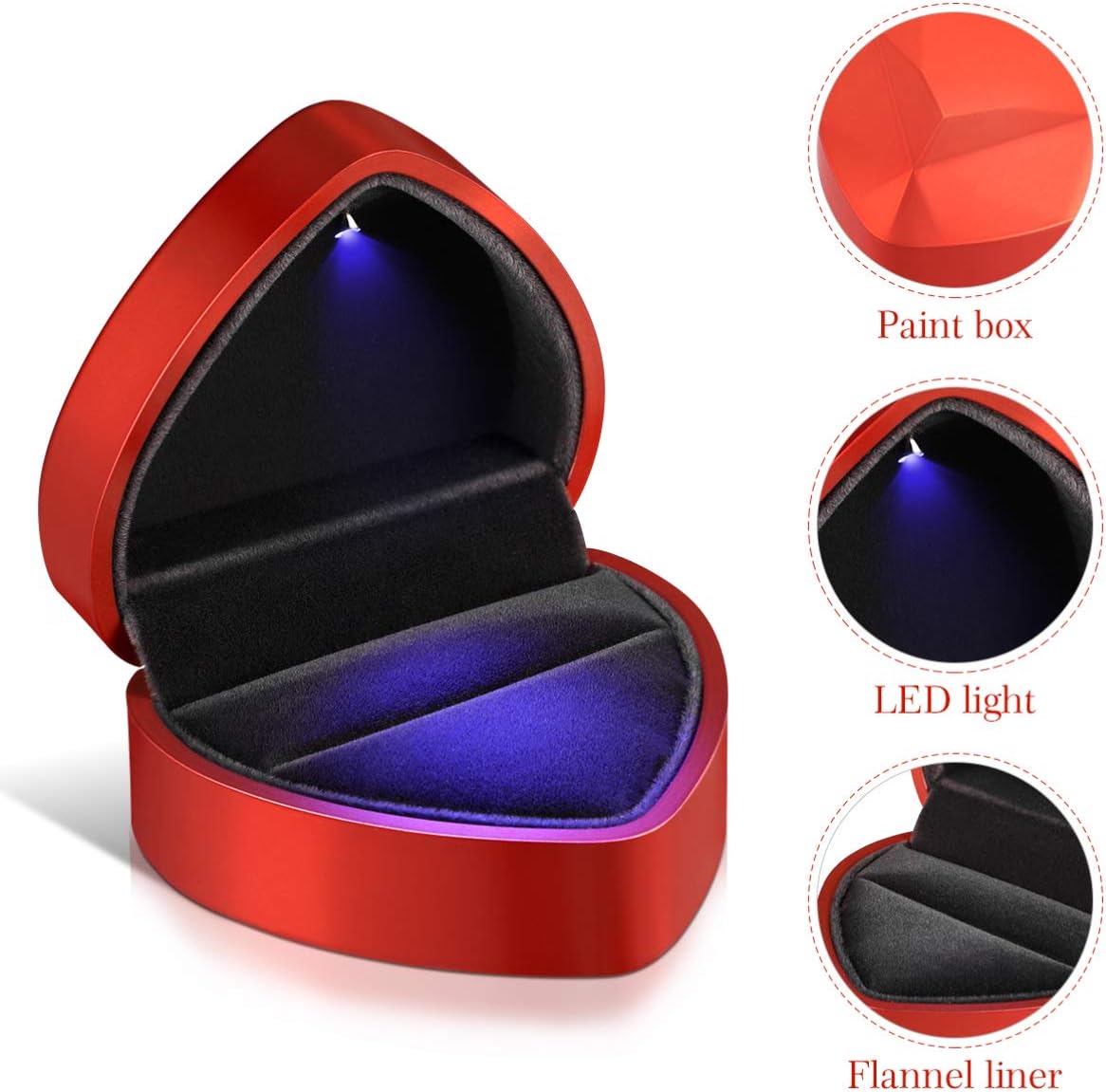 Caja anillo corazón LED aniversario San Valentín boda rojo
