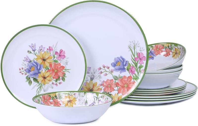 Set 12 Pzas Vajilla Melamina Floral para 4