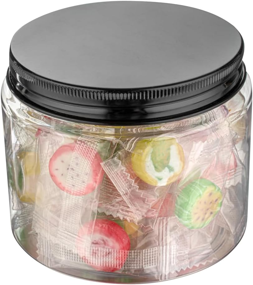 10 Tarros Plástico Transparente 16oz con Tapas Aluminio