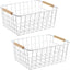 Cestas alambre blanco con asas madera para organizar hogar