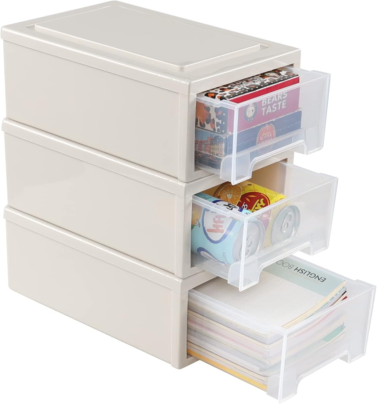 Cajones plástico 6qt apilables 3 pzas