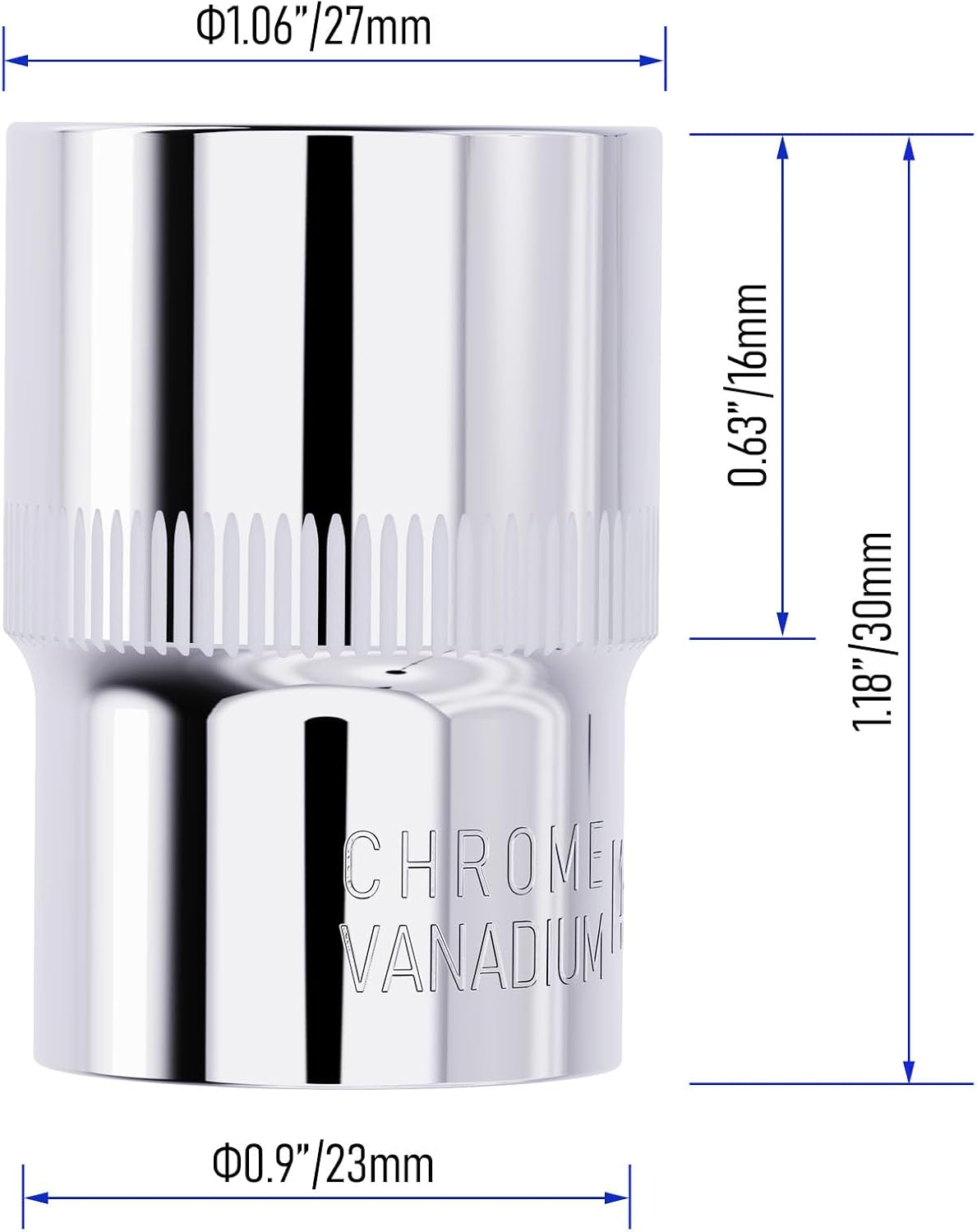 Zócalo corto acero CR-V 0.709pulg 3/8 pulg 6 puntos