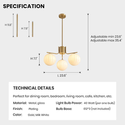 Lámpara techo Sputnik Globe 3 luces cristal blanco isla cocina